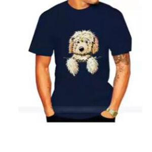 Men's Unbranded T-shirt, Size Unspecified, Navy with Goldendoodle dog Print